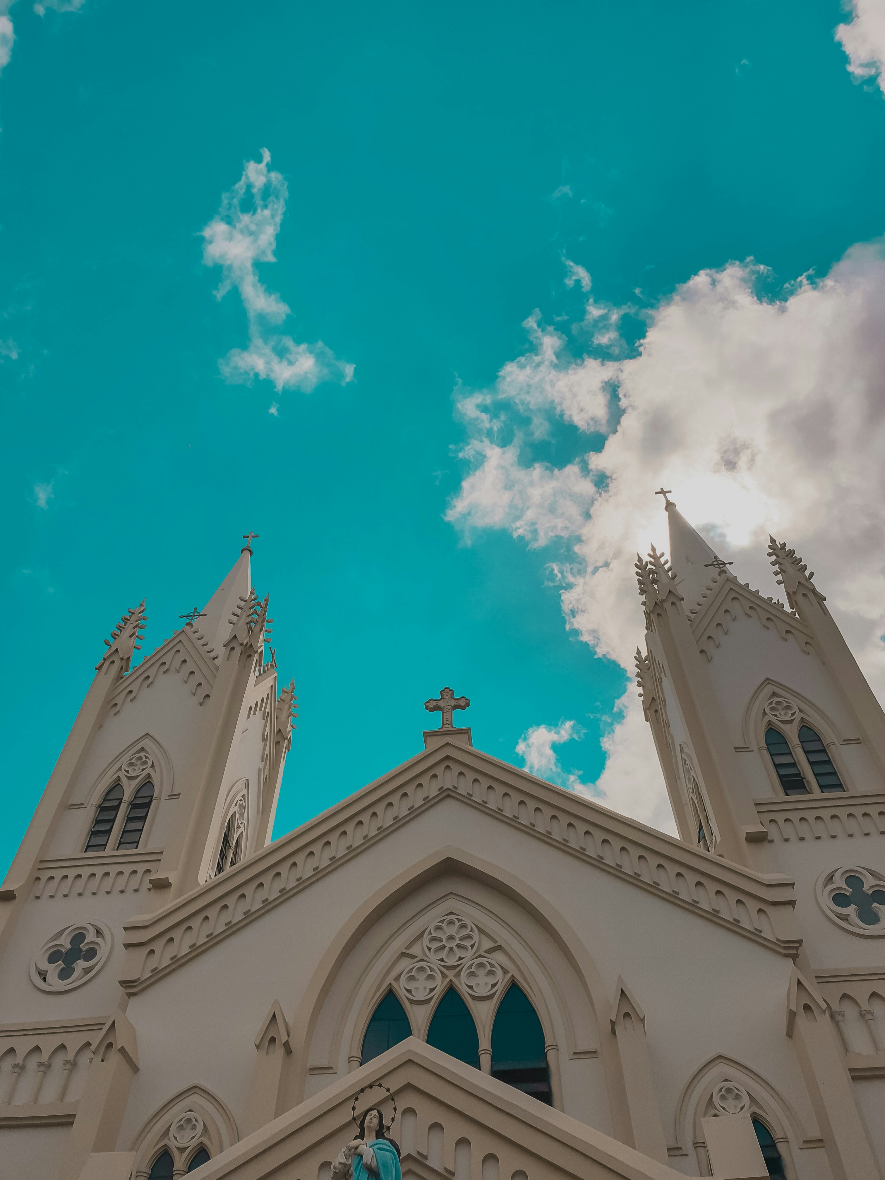A beige stone church facade in Puerto Princesa
